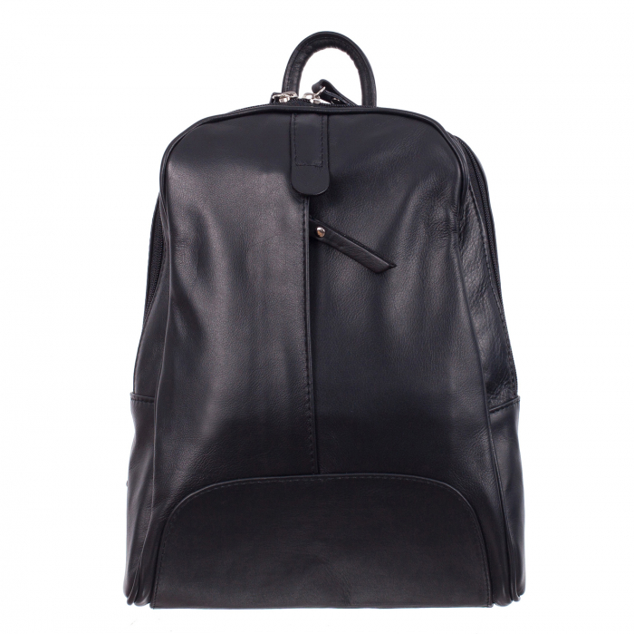 Rucsac negru din piele cu fermoar exterior acoperit 8005 [2]