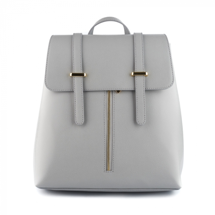 Rucsac Carrie, gri deschis din piele cu fermoar exterior 8028 [2]