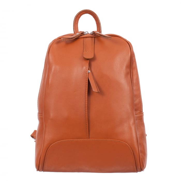 Rucsac caramel din piele cu fermoar exterior acoperit 8005 [2]