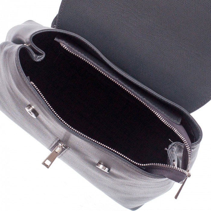 Rucsac gri din piele cu fermoar exterior 8028 [4]