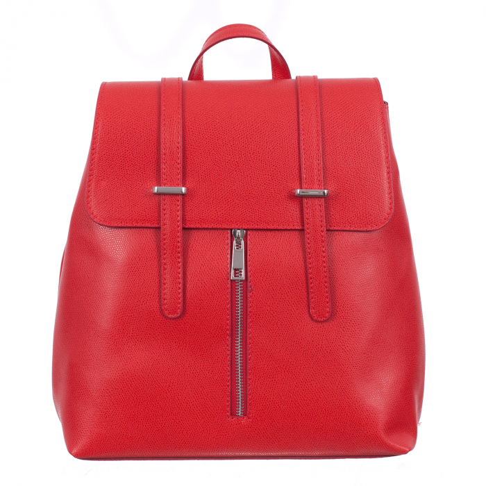Rucsac roșu din piele cu fermoar exterior 8028 [2]