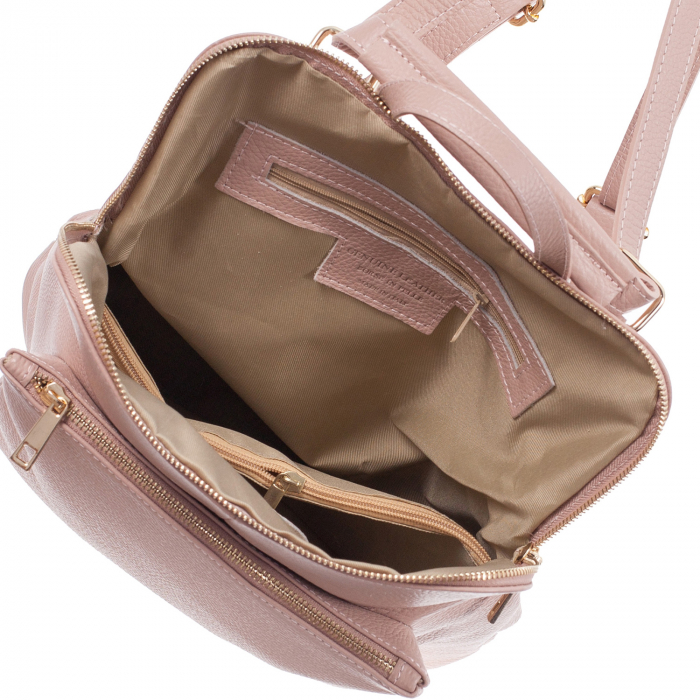Rucsac roz pudrat din piele cu bicompartimentat 8015 [3]