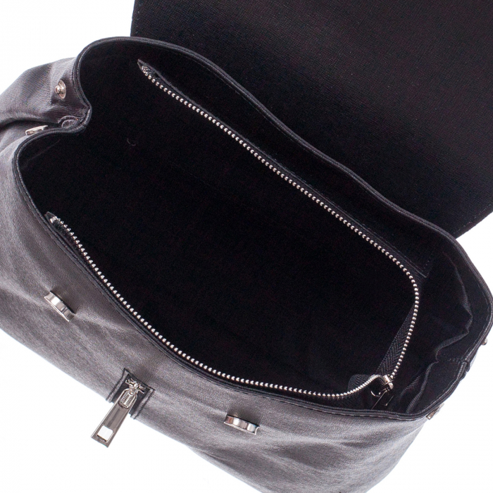 Rucsac negru din piele cu fermoar exterior 8028 [4]