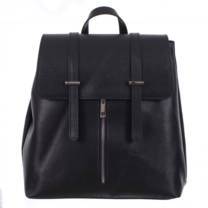 Rucsac negru din piele cu fermoar exterior 8028 [2]