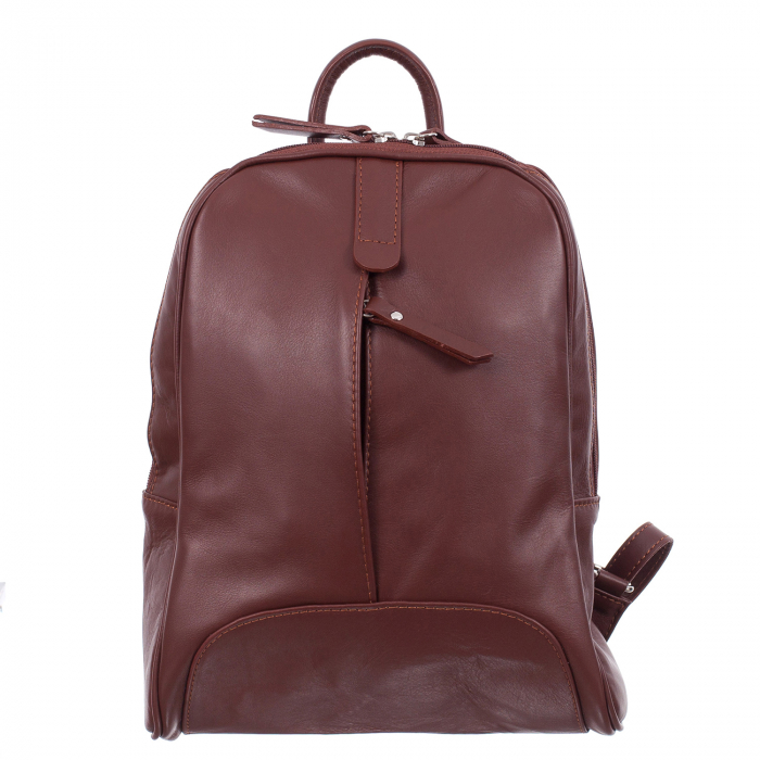 Rucsac maro din piele cu fermoar exterior acoperit 8005 [2]