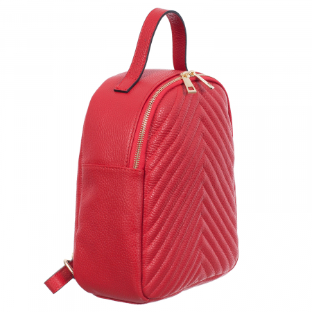 Rucsacuri Piele Naturală - Rucsac roșu din piele cu striații 8033