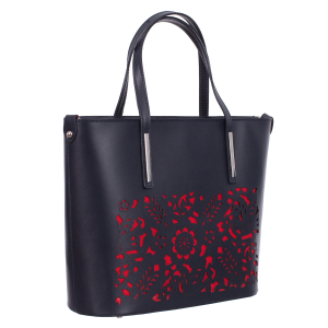 Genți Moderne - Geantă din piele naturală cu model laser-cut negru 8031