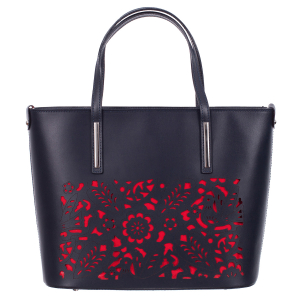 Geantă din piele naturală cu model laser-cut negru 8031 [1]