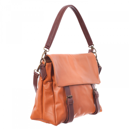 Culori Genți - Geantă din piele caramel cu accesorii caramel 8004