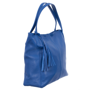 Geantă albastră din piele naturală cu barete duble și accesoriu din piele - 8026 [0]