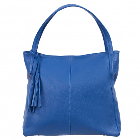 Geantă albastră din piele naturală cu barete duble și accesoriu din piele - 8026 [1]