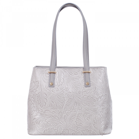 Geanta albă medie cu elemente florale 8036 [1]