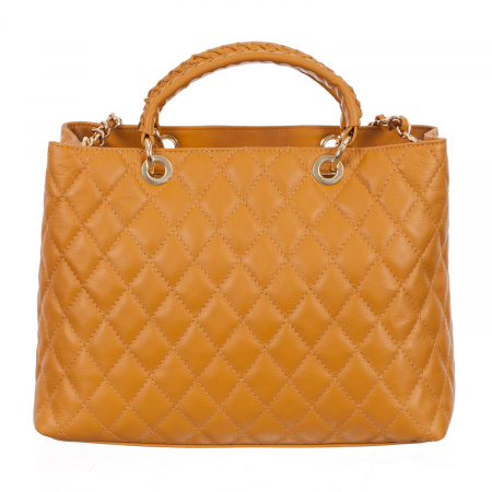 Geantă piele naturală galbena cu aspect matlasat 8001 [2]