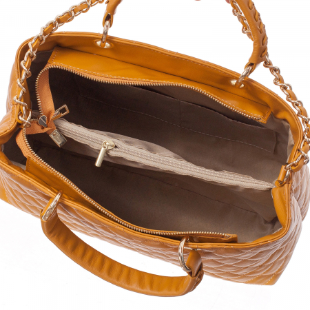 Geantă piele naturală galbena cu aspect matlasat 8001 [3]