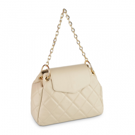 Culori Genți - Geantă Alessandra, piele naturala crem, bareta metalica, 8158