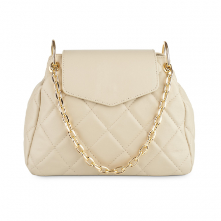 Geantă Alessandra, piele naturala crem, bareta metalica, 8158 [1]