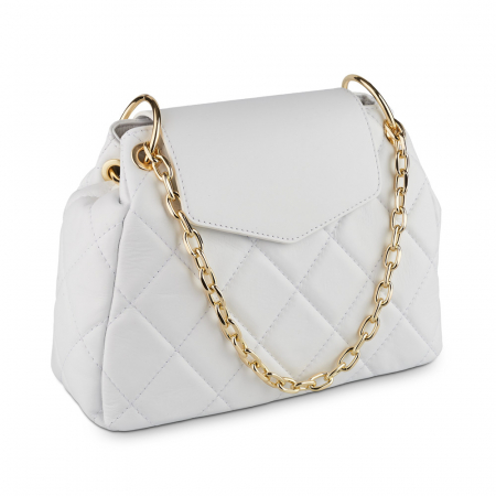 Culori Genți - Geantă Alessandra, piele naturala alba, bareta metalica, 8158