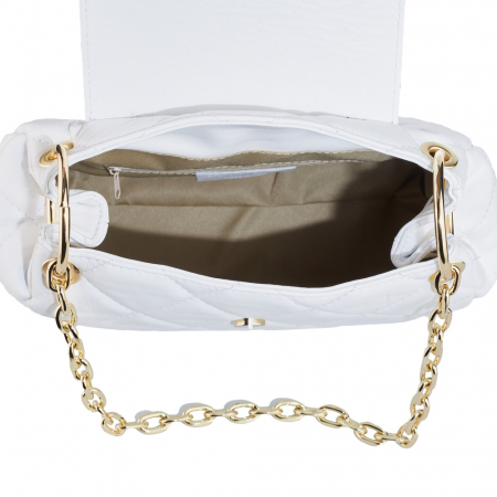 Geantă Alessandra, piele naturala alba, bareta metalica, 8158 [3]