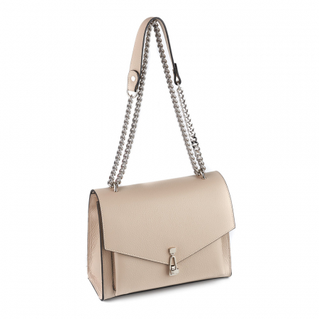 Genți Moderne - Geantă Amber, piele naturala taupe deschis, bareta metalica, 8152