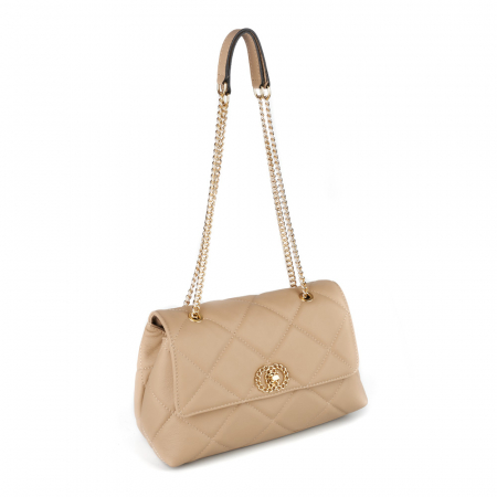 Genți Moderne - Geantă Amya, piele naturala nude, bareta metalica, 8163