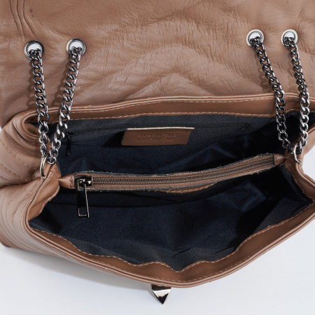 Geantă Anais, piele naturala taupe, bareta metalica, 8105 [4]