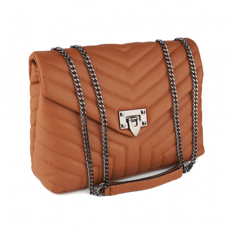 Geantă Anais, piele naturala coniac, bareta metalica, 8105 [1]