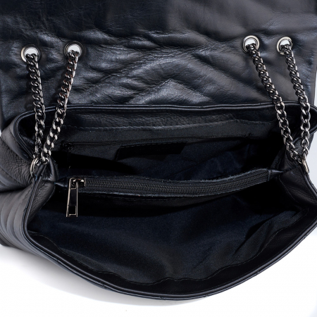 Geantă Jill, piele naturala neagra, bareta metalica, 8129 [4]