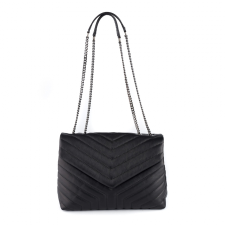 Geantă Jill, piele naturala neagra, bareta metalica, 8129 [2]