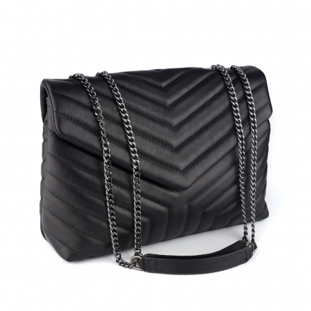 Geantă Jill, piele naturala neagra, bareta metalica, 8129 [1]