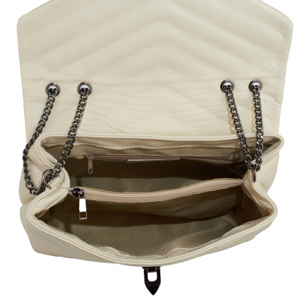 Geantă Anais, piele naturala crem, bareta metalica, 8105 [4]