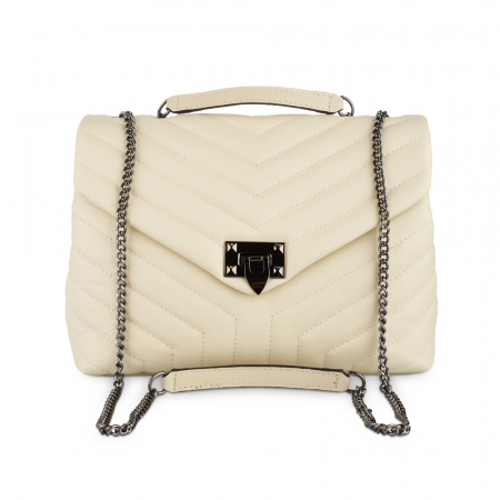 Geantă Anais, piele naturala crem, bareta metalica, 8105 [1]