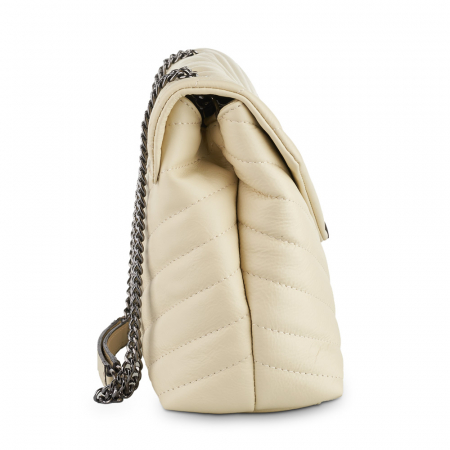 Geantă Anais, piele naturala crem, bareta metalica, 8105 [3]