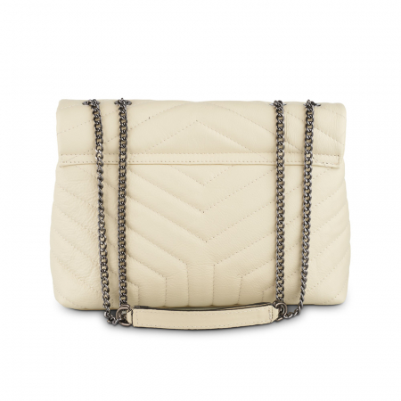 Geantă Anais, piele naturala crem, bareta metalica, 8105 [2]