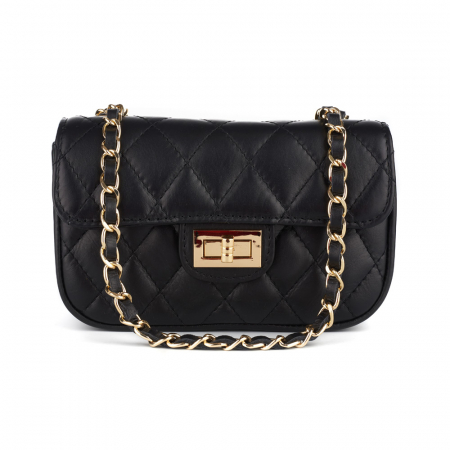 Geantă Bianca, crossbody piele neagră cu aspect matlasat lant auriu- monocompartimentată 8003 [1]