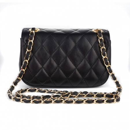 Geantă Bianca, crossbody piele neagră cu aspect matlasat lant auriu- monocompartimentată 8003 [2]