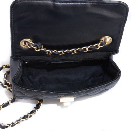 Geantă Bianca, crossbody piele neagră cu aspect matlasat lant auriu- monocompartimentată 8003 [3]