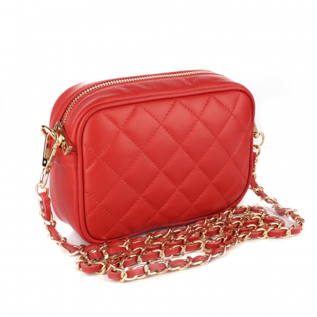 Geantă Cassia, crossbody piele rosie cu aspect matlasat 8167