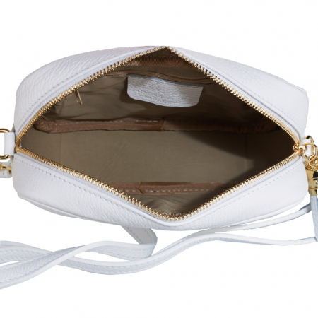 Geantă Isabella, crossbody piele alb cu aspect matlasat 8166 [3]