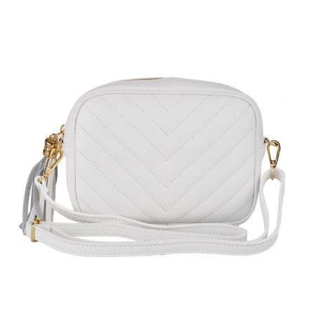 Geantă Isabella, crossbody piele alb cu aspect matlasat 8166 [1]
