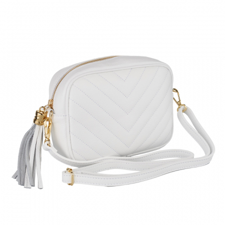 Genți Mici - Geantă Isabella, crossbody piele alb cu aspect matlasat 8166