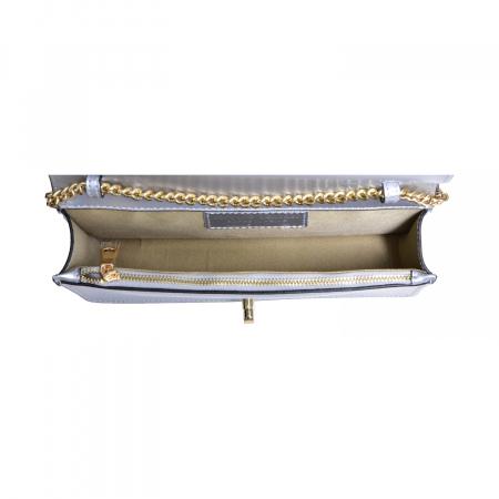 Geantă Clariss, piele naturala argintiu deschis sidefat, bareta metalica, 8059 [3]