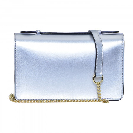 Geantă Clariss, piele naturala argintiu deschis sidefat, bareta metalica, 8059 [2]