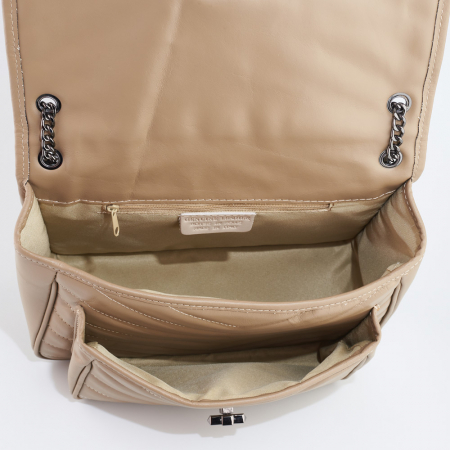 Geantă Ella, piele naturala taupe, bareta metalica, 8130 [3]