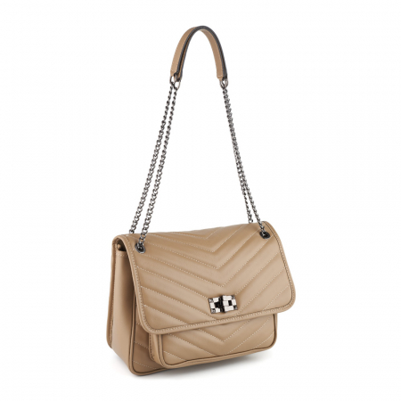 Genți Moderne - Geantă Ella, piele naturala taupe, bareta metalica, 8130