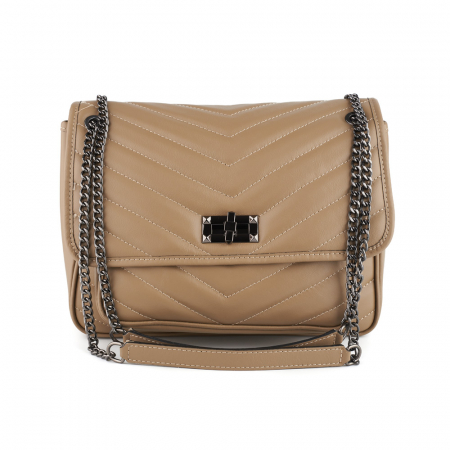 Geantă Ella, piele naturala taupe, bareta metalica, 8130 [1]
