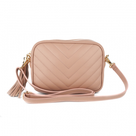 Geantă Isabella, crossbody piele roz cu aspect matlasat 8166 [1]