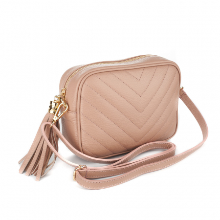 Genți Mici - Geantă Isabella, crossbody piele roz cu aspect matlasat 8166