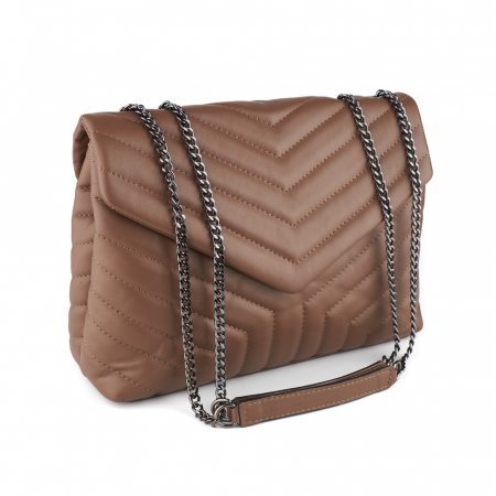 Geantă Jill, piele naturala taupe, bareta metalica, 8129 [1]