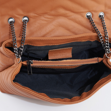 Geantă Jill, piele naturala coniac, bareta metalica, 8129 [4]