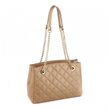 Genți Moderne - Geantă Lilah, piele naturala taupe, bareta metalica, 8132